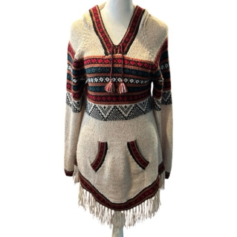 Ecologic Arts Women’s Alpaca V-Neck Hooded Sweater with Fringe Soft Comfy Boho